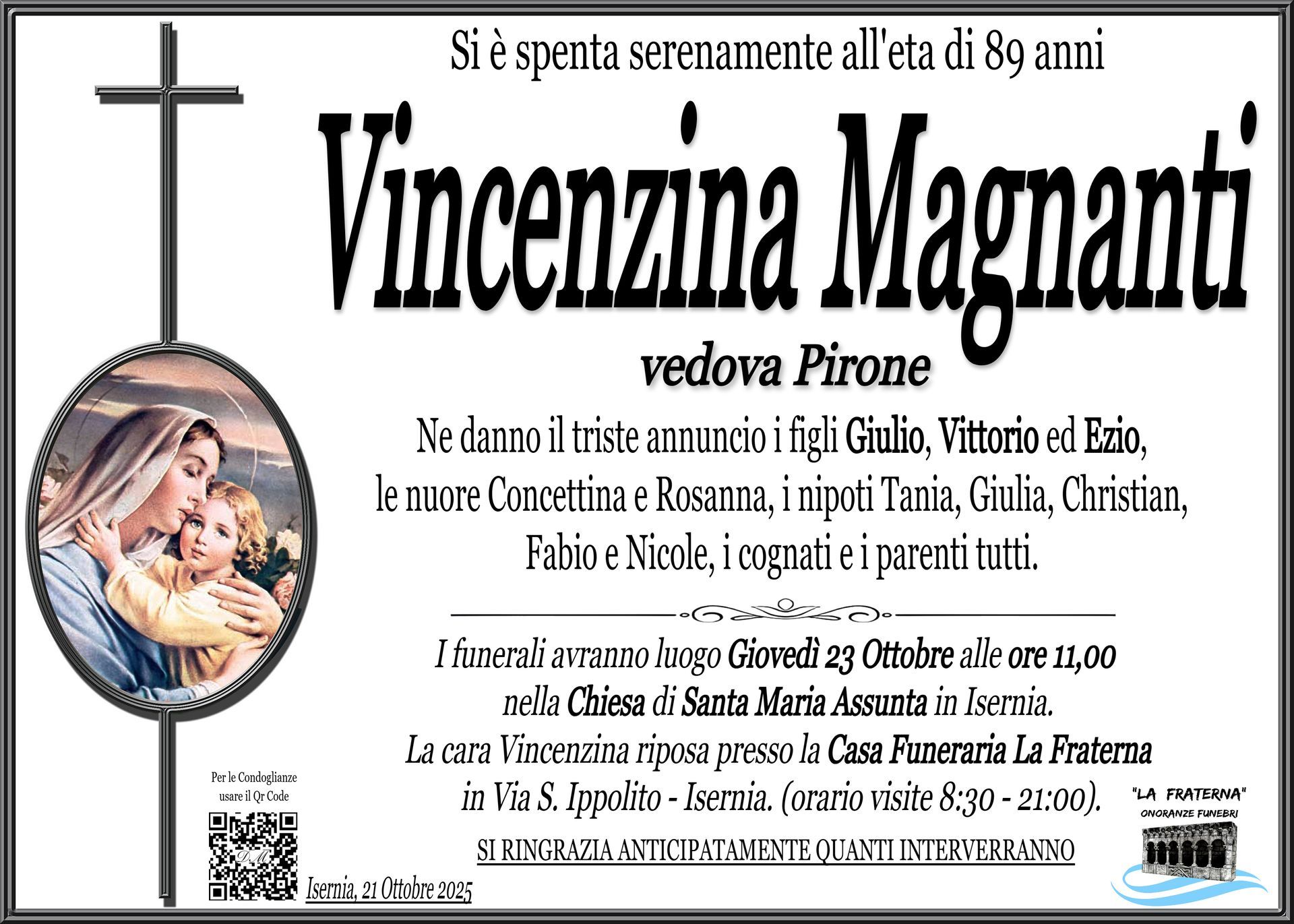 necrologio Vincenzina Magnanti