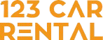 123 Car Rental logo in orange text on white background