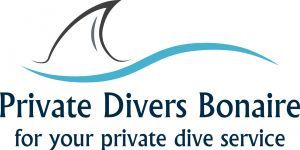 Private Divers Bonaire logo with stylized fish and blue wave, text “for your private dive service”