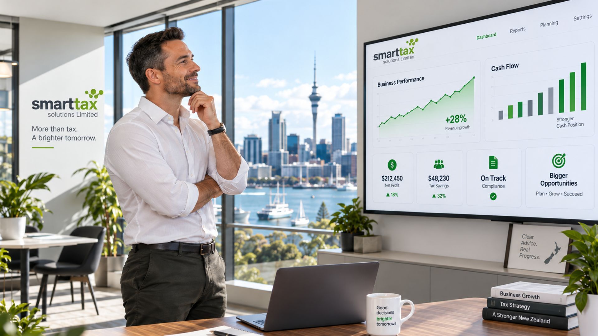 Business owner reviewing stronger cash flow and business performance with greater financial clarity and confidence.