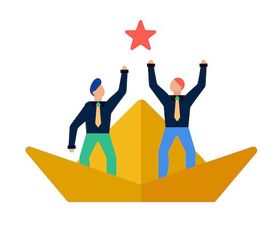 Two people reaching upwards with outstretched arms towards a star.