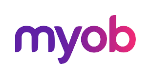 MYOB logo in purple and pink gradient.