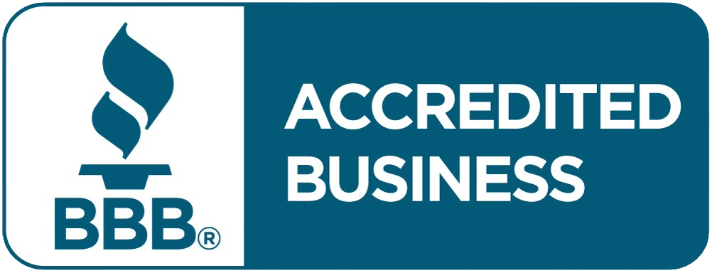 BBB Accredited Business logo, a blue flame icon with 