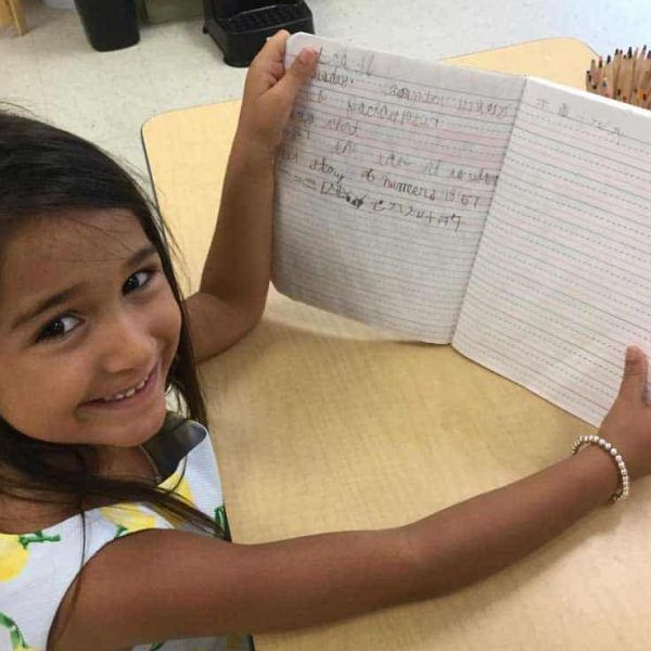 Montessori child working on language skills