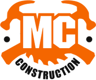 Orange and black MC Construction logo with stylized tools and bold lettering