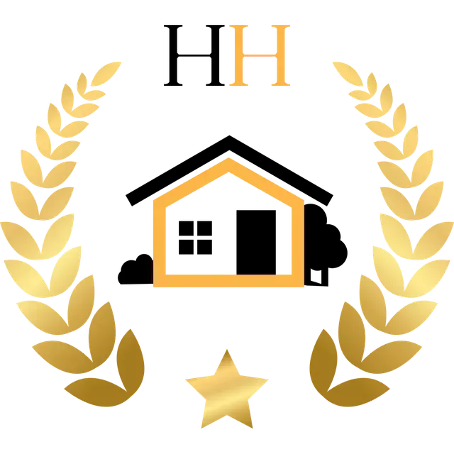 HH logo with a house, gold laurel wreath, and star on a white background