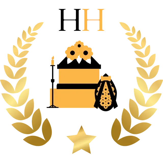 Gold laurel crest with HIH, black-gold ceremonial altar, staff, flowers, robe, and star on white background