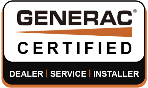 Generac Certified logo: white rectangle with orange accents, text 