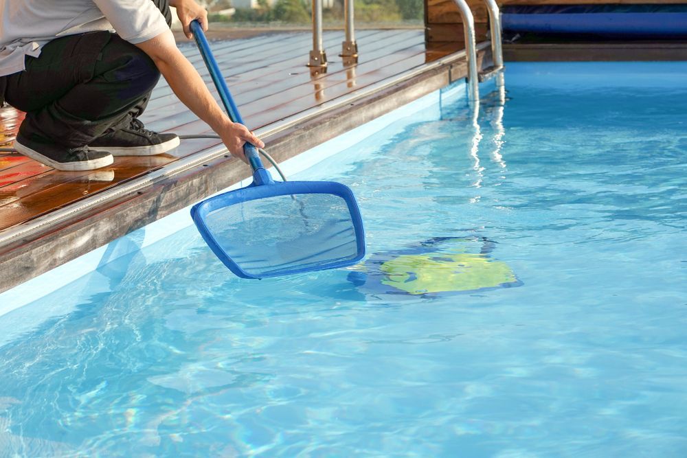 A Man is Cleaning a Swimming Pool With a Net — Lismore Poolscene in Bangalow, NSW