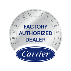 Carrier Factory Authorized Dealer badge, silver with blue oval 