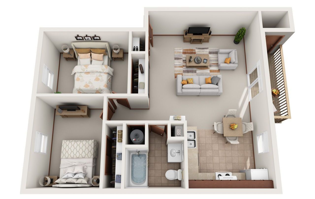1 Bed Floor Plan with Carpet and Wood Flooring