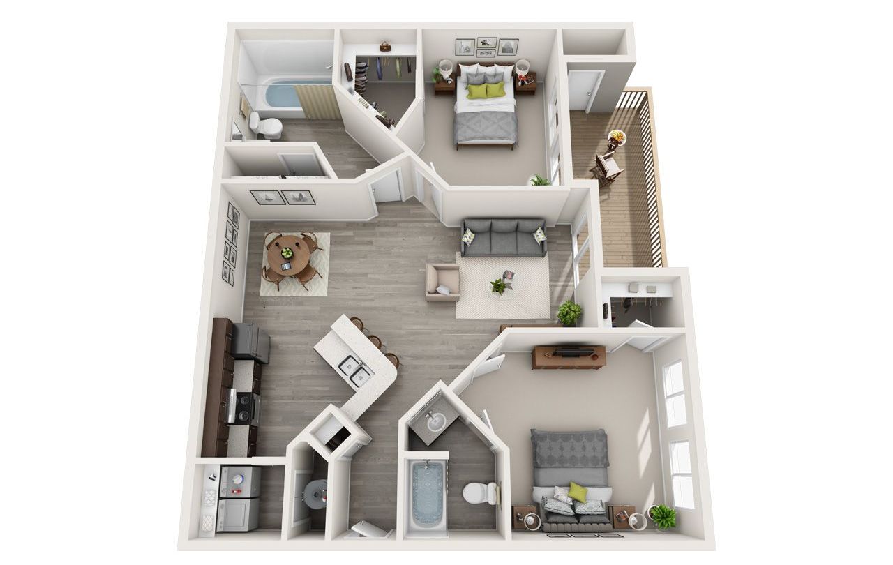 1 Bed Floor Plan with Carpet and Wood Flooring