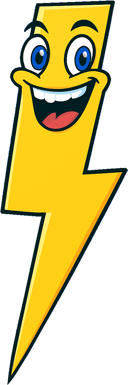 Smiling yellow lightning bolt cartoon character.