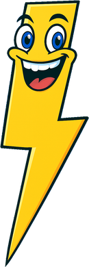 Smiling yellow lightning bolt cartoon character.