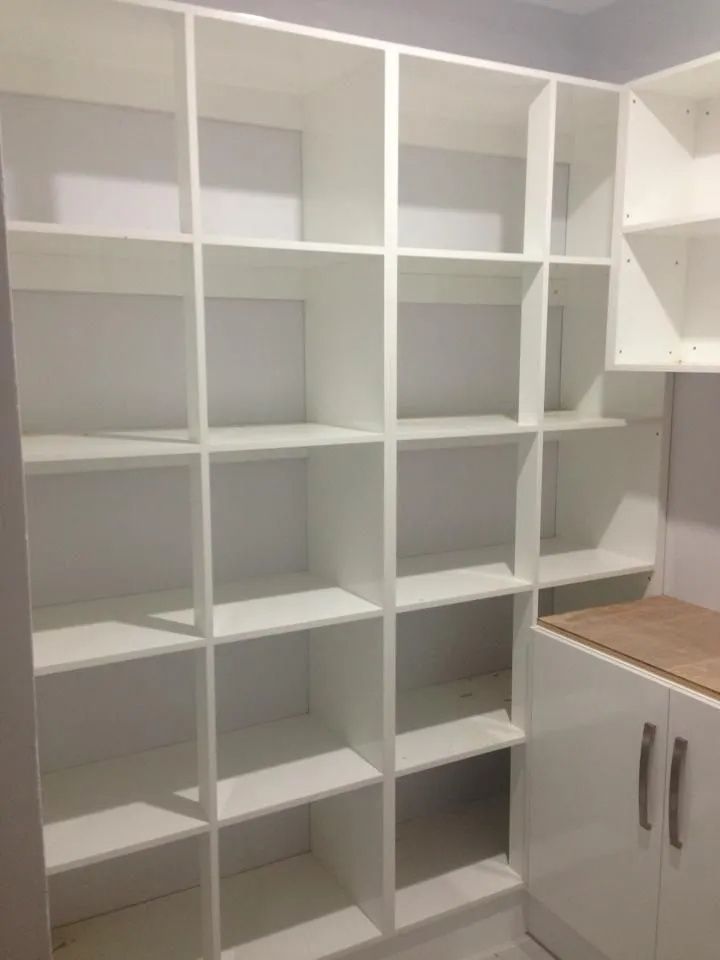 Empty White Shelving Unit in a Pantry or Storage Space — Keilbach Kitchens in Tully, QLD