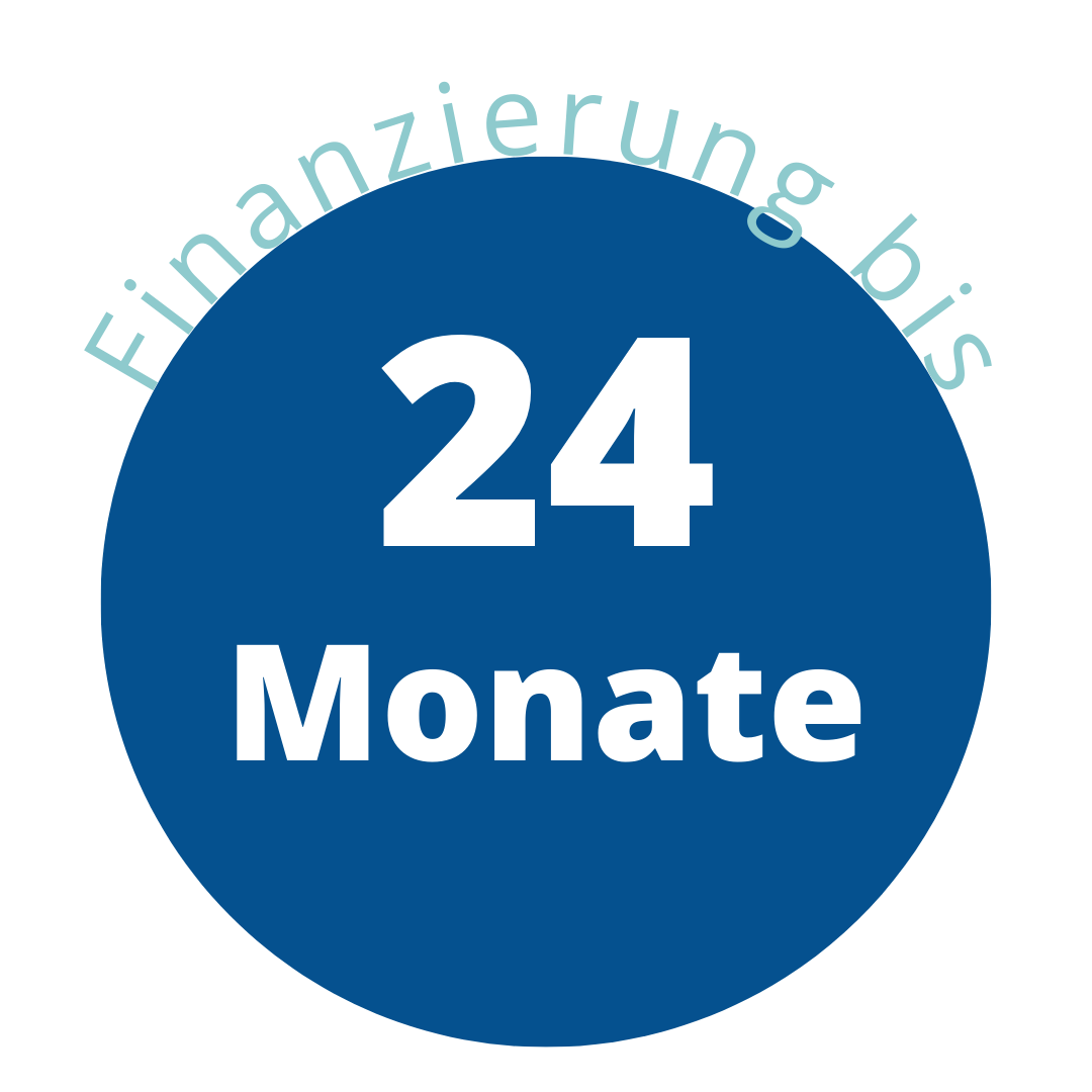 Un cercle bleu qui dit 24 mois en lettres blanches