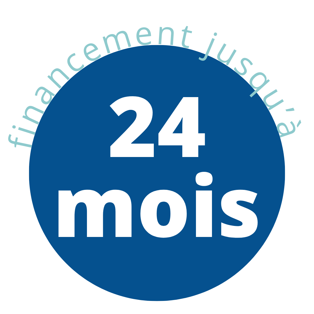 Un cercle bleu qui dit 24 mois en lettres blanches