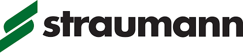Un logo noir et vert pour Straumann avec une flèche verte.