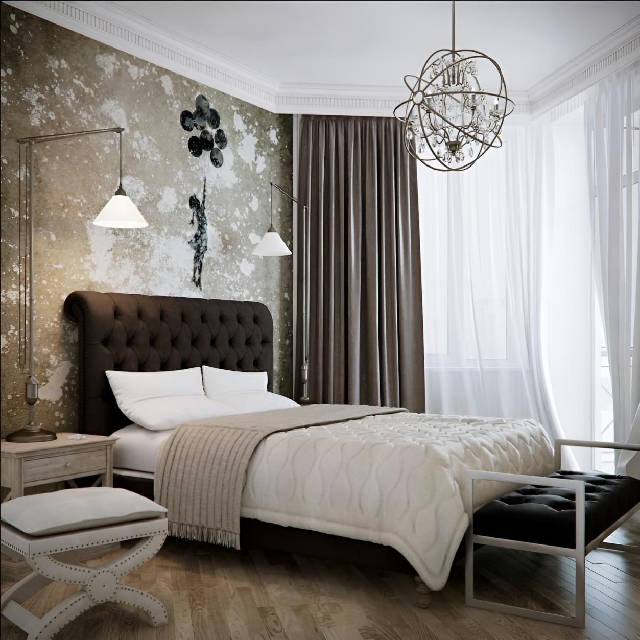 A Bedroom With a Large Bed and a Chandelier Hanging From the Ceiling — Proud Cleaning Canberra in Amaroo, ACT