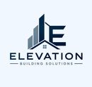 Dark blue Elevation Building Solutions logo with stylized building and roof icon on white background