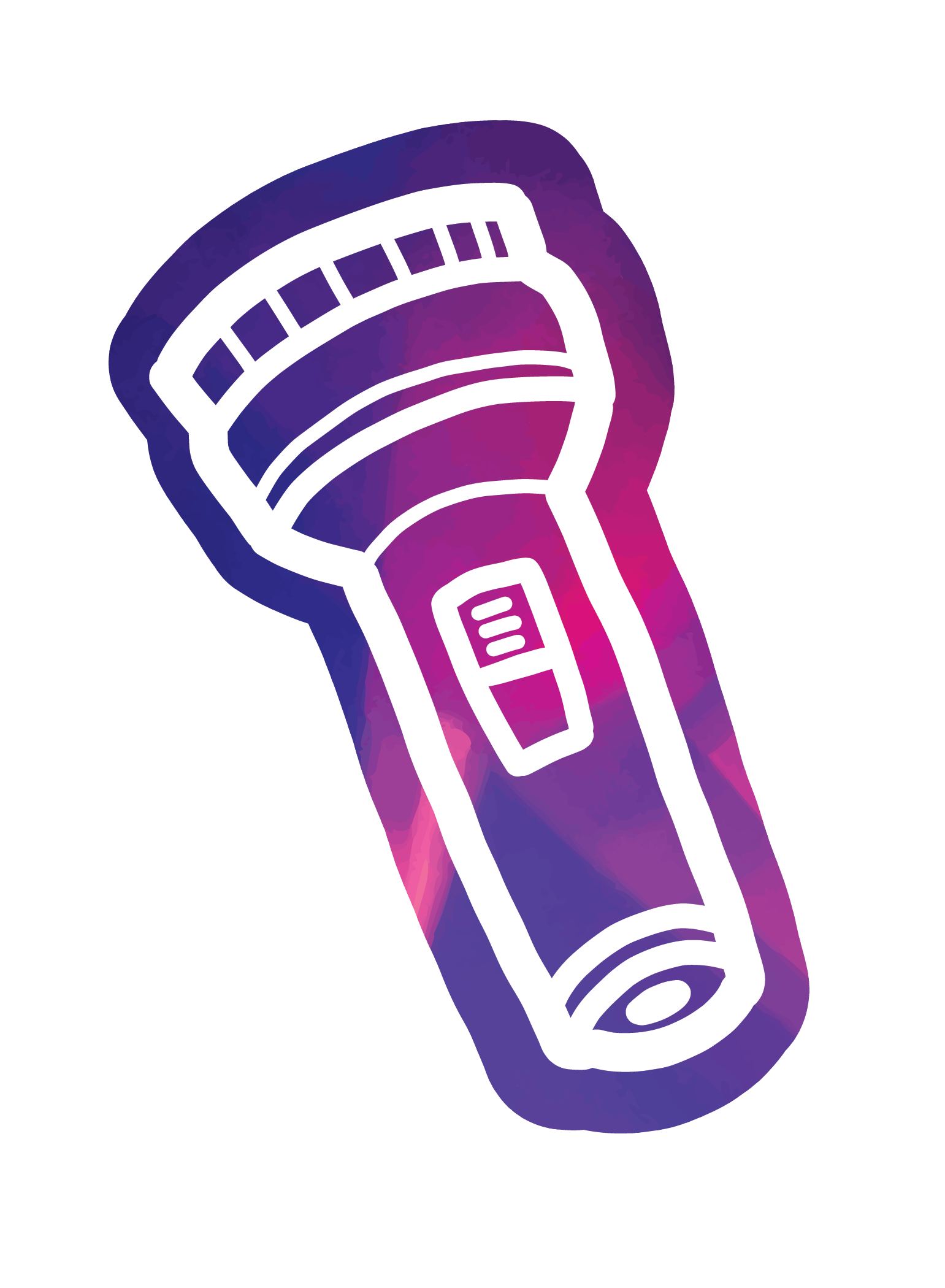 Stylized purple and pink flashlight icon with a white outline on a light background