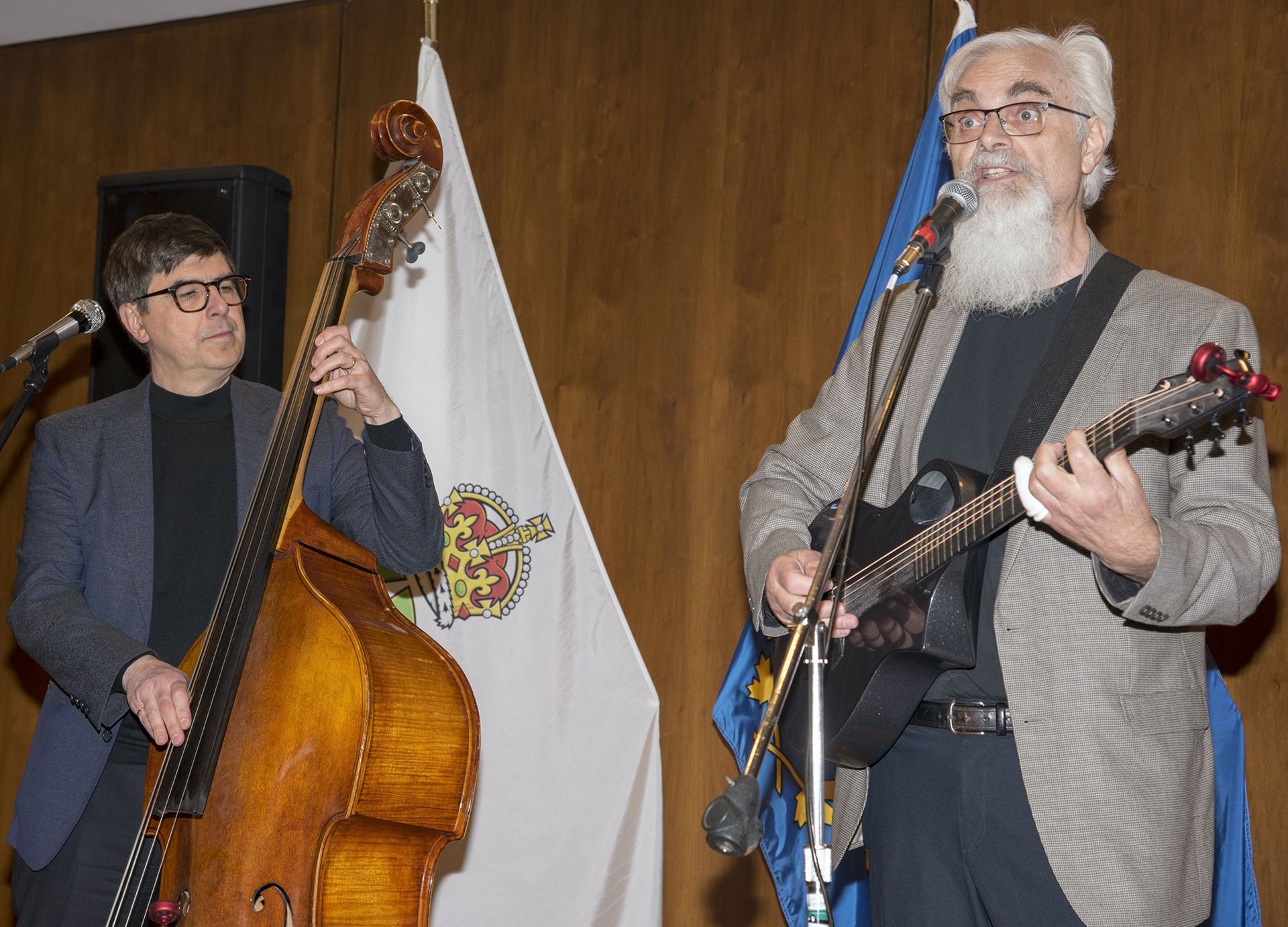 Bird River Band, an acoustic duo, hired by the Government House of Manitoba, performing live music for guests.