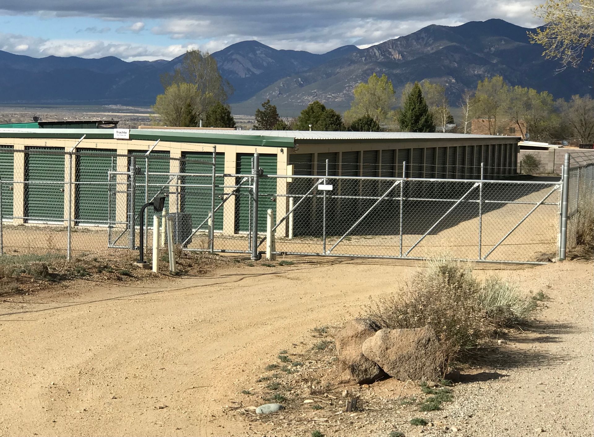 Best Price Storage units in Ranchos de Taos security fence with motorized gate and key-code entry.