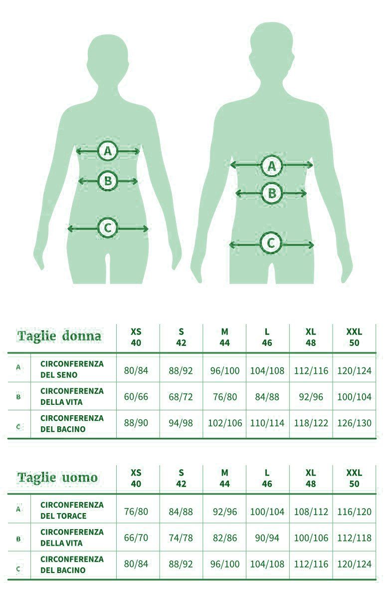 Prospetto taglie abbigliamento Agave atelier
