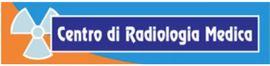 Logo del Centro di Radiologia Medica su sfondo blu con simbolo medico arancione