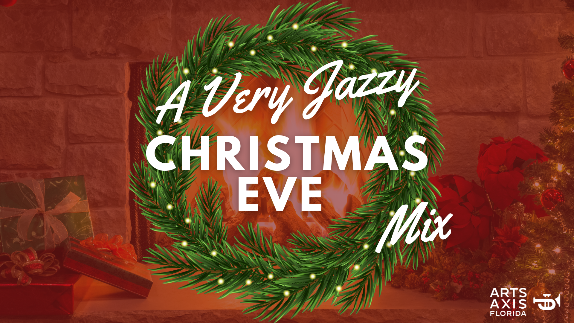 A very jazzy christmas eve mix with a wreath in front of a fireplace.
