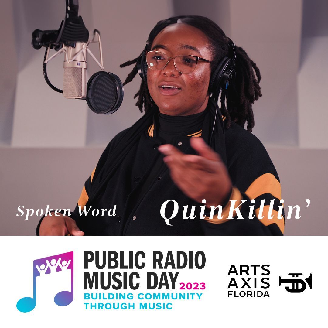 a woman singing into a microphone for public radio music day