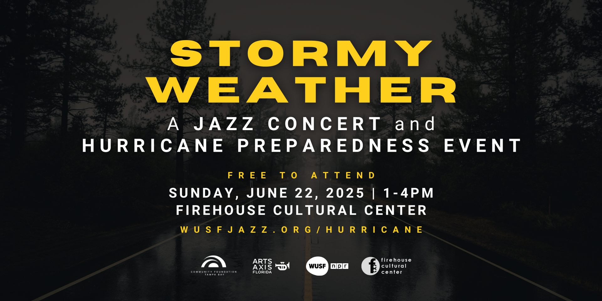 A poster for stormy weather a jazz concert and hurricane preparedness event