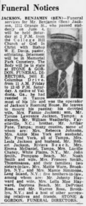 A newspaper article titled funeral notices with a picture of a man in a hat