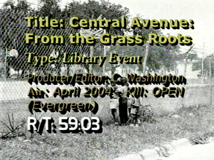 A black and white photo with the title central avenue from the grass roots