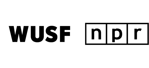 A logo for wusf and npr on a white background.