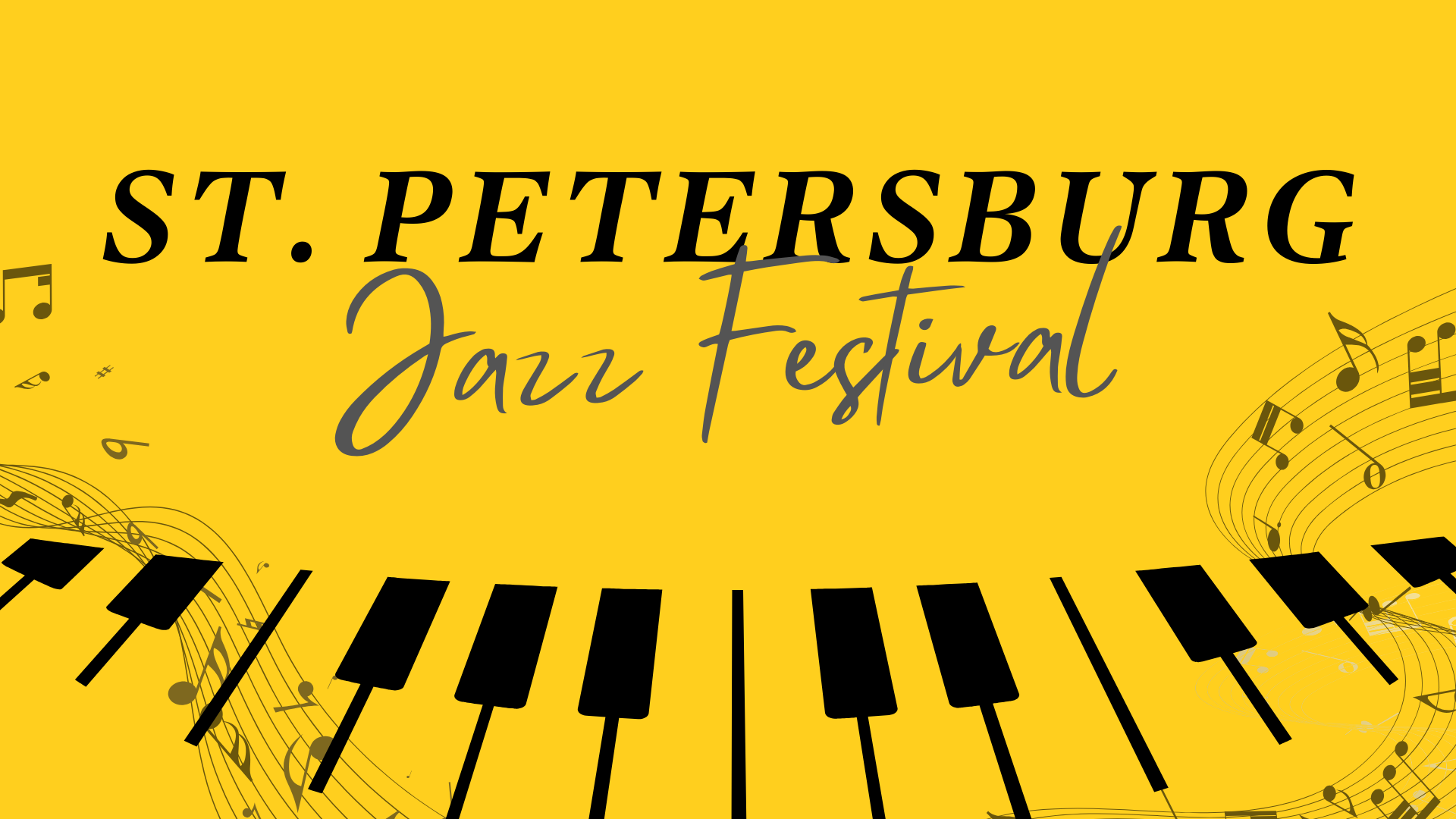 A poster for the st. petersburg jazz festival with piano keys on a yellow background.