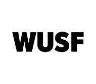A black and white logo for wusf on a white background.