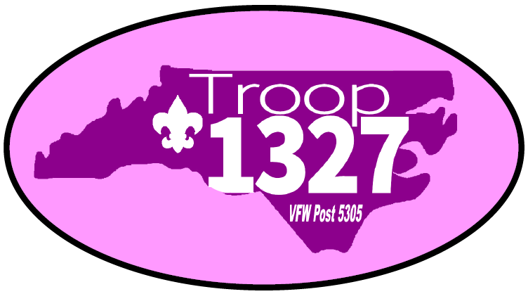 A purple and white logo for troop 1327