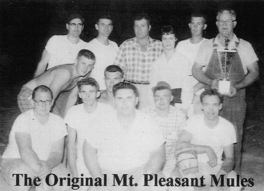 A black and white photo of the original mt. pleasant mules