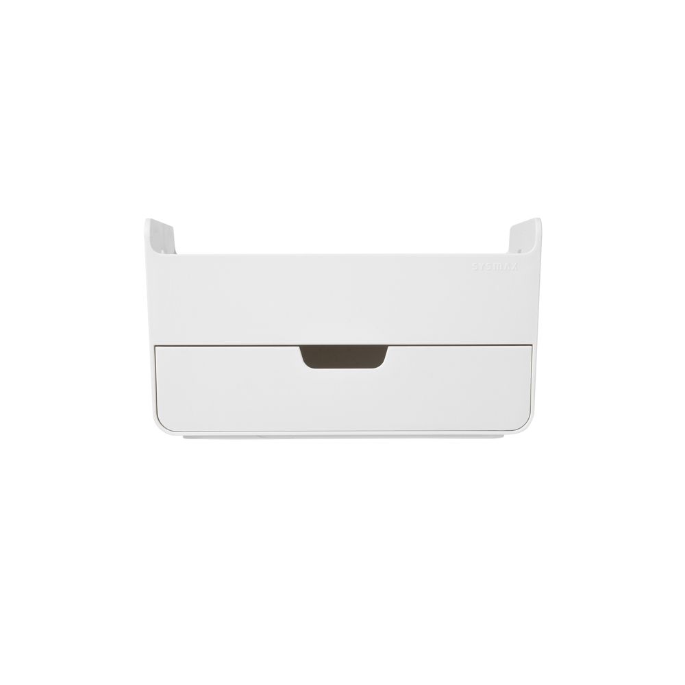 Una caja blanca con un cajón sobre un fondo blanco.