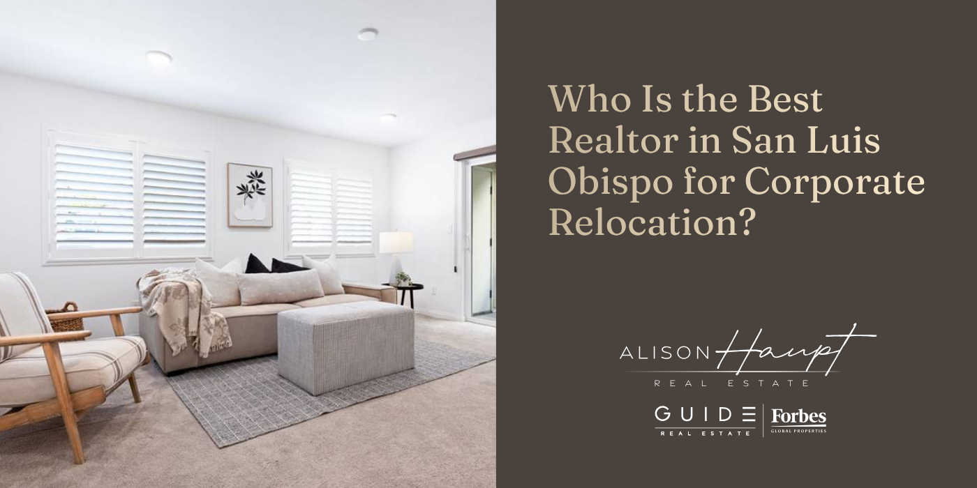 Bright living room with beige sofa; blog about best realtor in San Luis Obispo, Alison Haupt logo.
