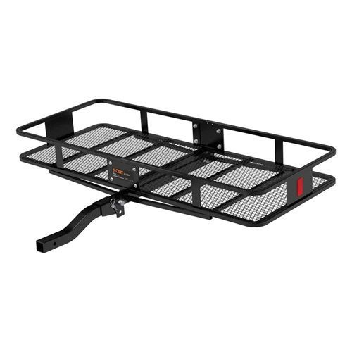 A black cargo rack on a white background.