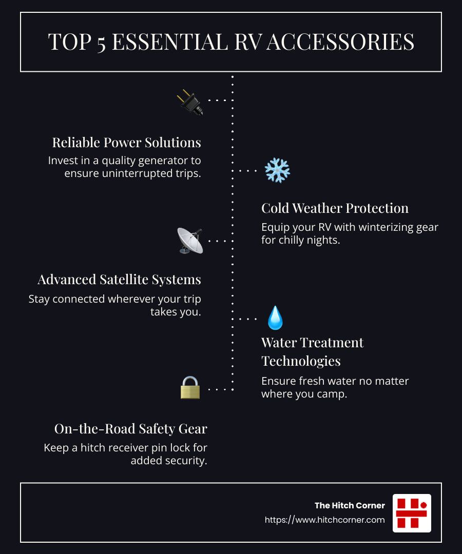 A poster shows the top 5 essential rv accessories