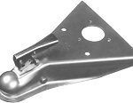 A close up of a trailer hitch on a white background.