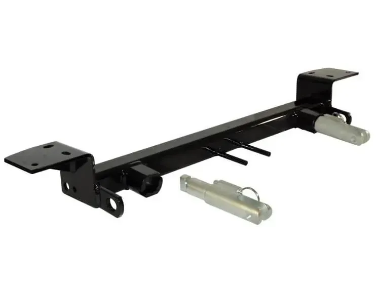 A black tow bar with two hooks attached to it on a white background.