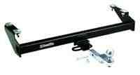 A black tow bar with a trailer hitch attached to it on a white background.