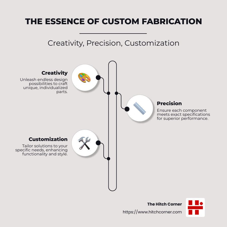 A diagram showing the essence of custom fabrication , creativity , precision , customization , and precision.