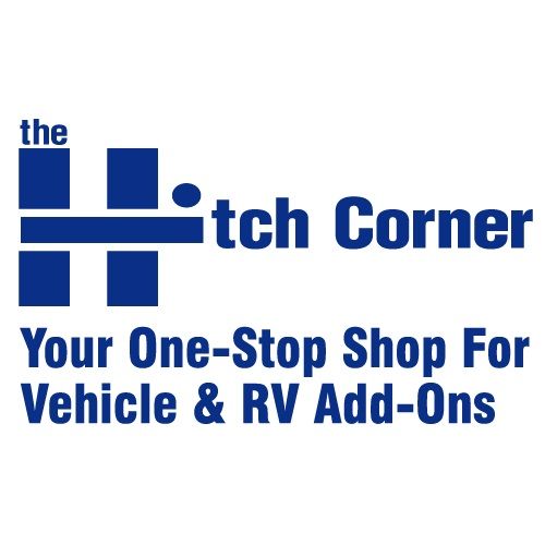 A logo for the hitch corner your one stop shop for vehicle and rv add-ons