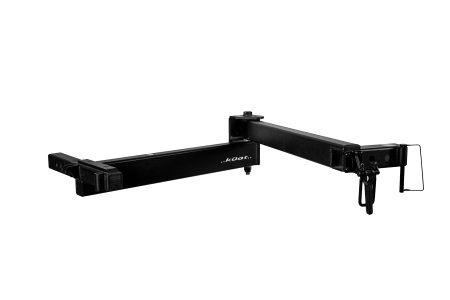 A black trailer hitch on a white background.