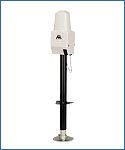 A white and black pole with a white box on top of it.